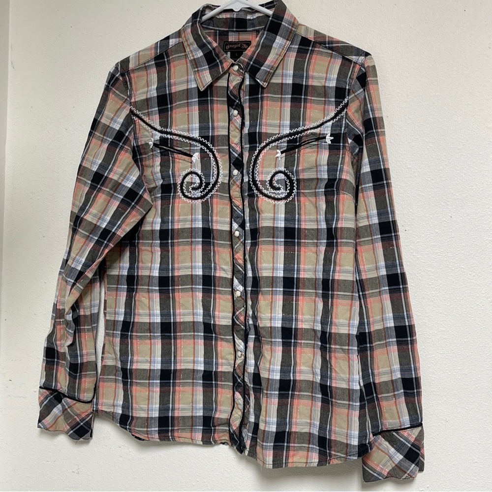 Cowgirl UP Large Button down shirt Plaid Western Style